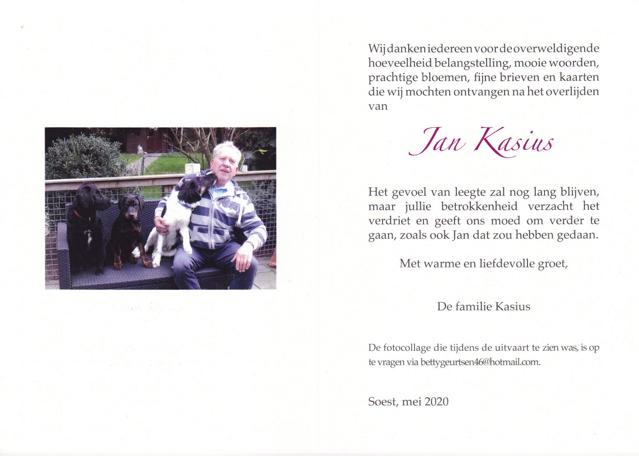 Overlijden Jan Kasius